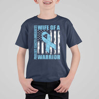 Wife Of A Warrior Prostate Cancer Awareness T Shirt For Kid American Flag Blue Ribbon Graphic