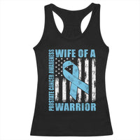 Wife Of A Warrior Prostate Cancer Awareness Racerback Tank Top American Flag Blue Ribbon Graphic