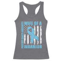 Wife Of A Warrior Prostate Cancer Awareness Racerback Tank Top American Flag Blue Ribbon Graphic