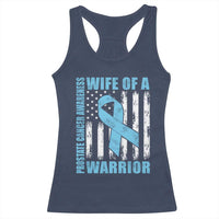 Wife Of A Warrior Prostate Cancer Awareness Racerback Tank Top American Flag Blue Ribbon Graphic