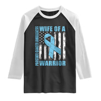 Wife Of A Warrior Prostate Cancer Awareness Raglan Shirt American Flag Blue Ribbon Graphic