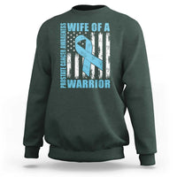 Wife Of A Warrior Prostate Cancer Awareness Sweatshirt American Flag Blue Ribbon Graphic