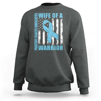 Wife Of A Warrior Prostate Cancer Awareness Sweatshirt American Flag Blue Ribbon Graphic