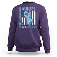 Wife Of A Warrior Prostate Cancer Awareness Sweatshirt American Flag Blue Ribbon Graphic