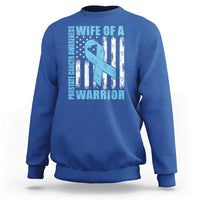 Wife Of A Warrior Prostate Cancer Awareness Sweatshirt American Flag Blue Ribbon Graphic