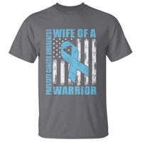 Wife Of A Warrior Prostate Cancer Awareness T Shirt American Flag Blue Ribbon Graphic