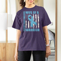 Wife Of A Warrior Prostate Cancer Awareness T Shirt For Women American Flag Blue Ribbon Graphic