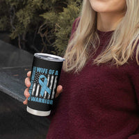 Wife Of A Warrior Prostate Cancer Awareness Tumbler Cup American Flag Blue Ribbon Graphic