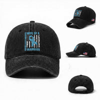 Wife Of A Warrior Prostate Cancer Awareness Washed Cotton Baseball Cap American Flag Blue Ribbon Graphic