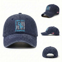 Wife Of A Warrior Prostate Cancer Awareness Washed Cotton Baseball Cap American Flag Blue Ribbon Graphic