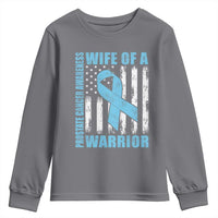 Wife Of A Warrior Prostate Cancer Awareness Youth Sweatshirt American Flag Blue Ribbon Graphic