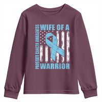 Wife Of A Warrior Prostate Cancer Awareness Youth Sweatshirt American Flag Blue Ribbon Graphic