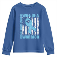 Wife Of A Warrior Prostate Cancer Awareness Youth Sweatshirt American Flag Blue Ribbon Graphic