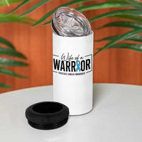 Wife Of A Warrior Prostate Cancer Awareness 4 in 1 Can Cooler Tumbler Blue Ribbon Graphic
