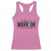 Wife Of A Warrior Prostate Cancer Awareness Racerback Tank Top Blue Ribbon Graphic