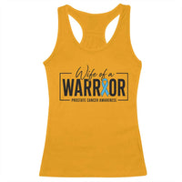 Wife Of A Warrior Prostate Cancer Awareness Racerback Tank Top Blue Ribbon Graphic