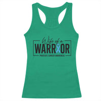 Wife Of A Warrior Prostate Cancer Awareness Racerback Tank Top Blue Ribbon Graphic
