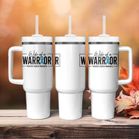 Wife Of A Warrior Prostate Cancer Awareness Tumbler With Handle Blue Ribbon Graphic