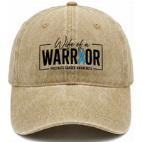 Wife Of A Warrior Prostate Cancer Awareness Washed Cotton Baseball Cap Blue Ribbon Graphic