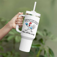 Funny Prostate Cancer Awareness Rooster Graphic Tumbler With Handle Going Through Chemo Still This Sexy