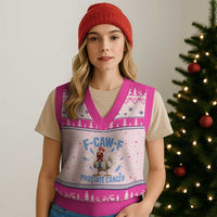 F-Caw-F Prostate Cancer Awareness Chicken V-Neck Knit Sweater Vest Funny Blue Ribbon Support
