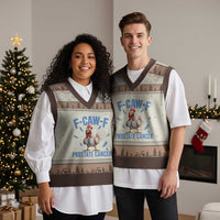 F-Caw-F Prostate Cancer Awareness Chicken V-Neck Knit Sweater Vest Funny Blue Ribbon Support