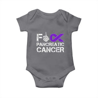 Fck Pancreatic Cancer Baby Onesie Purple Ribbon Skeleton Hand Graphic