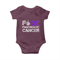 Fck Pancreatic Cancer Baby Onesie Purple Ribbon Skeleton Hand Graphic