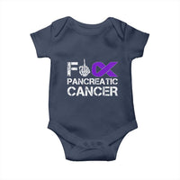 Fck Pancreatic Cancer Baby Onesie Purple Ribbon Skeleton Hand Graphic