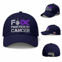 Fck Pancreatic Cancer Baseball Cap Purple Ribbon Skeleton Hand Graphic