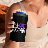 Fck Pancreatic Cancer 4 in 1 Can Cooler Tumbler Purple Ribbon Skeleton Hand Graphic