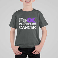 Fck Pancreatic Cancer T Shirt For Kid Purple Ribbon Skeleton Hand Graphic