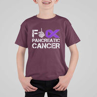 Fck Pancreatic Cancer T Shirt For Kid Purple Ribbon Skeleton Hand Graphic