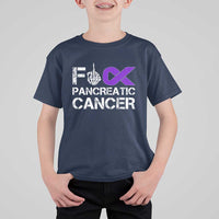 Fck Pancreatic Cancer T Shirt For Kid Purple Ribbon Skeleton Hand Graphic
