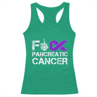 Fck Pancreatic Cancer Racerback Tank Top Purple Ribbon Skeleton Hand Graphic