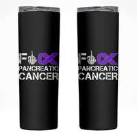 Fck Pancreatic Cancer Skinny Tumbler Purple Ribbon Skeleton Hand Graphic