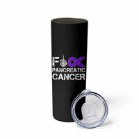 Fck Pancreatic Cancer Skinny Tumbler Purple Ribbon Skeleton Hand Graphic