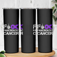 Fck Pancreatic Cancer Skinny Tumbler Purple Ribbon Skeleton Hand Graphic