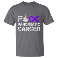 Fck Pancreatic Cancer T Shirt Purple Ribbon Skeleton Hand Graphic