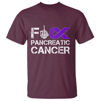 Fck Pancreatic Cancer T Shirt Purple Ribbon Skeleton Hand Graphic