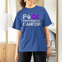 Fck Pancreatic Cancer T Shirt For Women Purple Ribbon Skeleton Hand Graphic