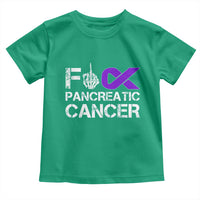 Fck Pancreatic Cancer Toddler T Shirt Purple Ribbon Skeleton Hand Graphic