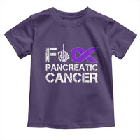 Fck Pancreatic Cancer Toddler T Shirt Purple Ribbon Skeleton Hand Graphic