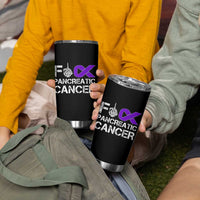 Fck Pancreatic Cancer Tumbler Cup Purple Ribbon Skeleton Hand Graphic
