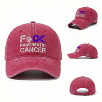 Fck Pancreatic Cancer Washed Cotton Baseball Cap Purple Ribbon Skeleton Hand Graphic