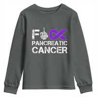 Fck Pancreatic Cancer Youth Sweatshirt Purple Ribbon Skeleton Hand Graphic