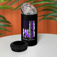 Support Squad Overdose Awareness 4 in 1 Can Cooler Tumbler Purple Ribbon American Flag Graphic