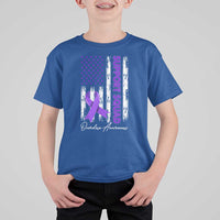 Support Squad Overdose Awareness T Shirt For Kid Purple Ribbon American Flag Graphic
