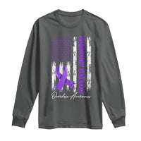 Support Squad Overdose Awareness Long Sleeve Shirt Purple Ribbon American Flag Graphic