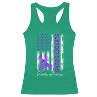 Support Squad Overdose Awareness Racerback Tank Top Purple Ribbon American Flag Graphic